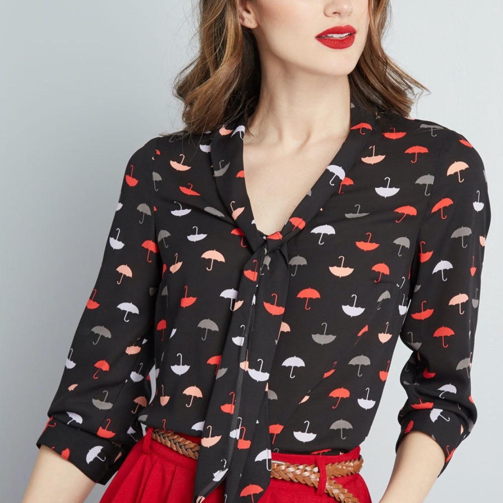Modcloth Umbrella Pussybow Blouse